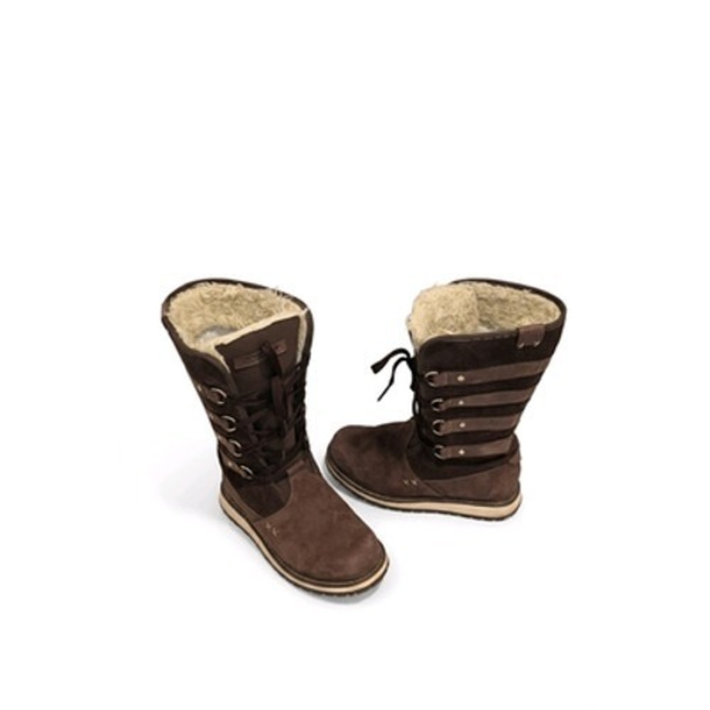 Helly Hansen Boots Women 6 Brown Suede Faux Fur Lace Up Snow Winter Mid Calf